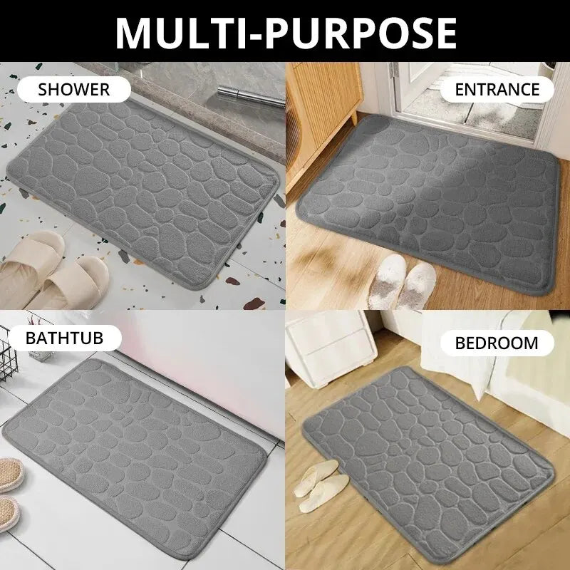 Tapis de bain effet galets antidérapant - Mémoire de forme