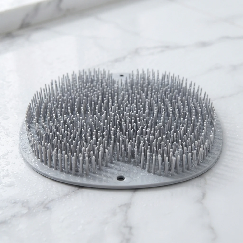 Tapis de douche exfoliant Ondaly, picots souples et trous d'évacuation